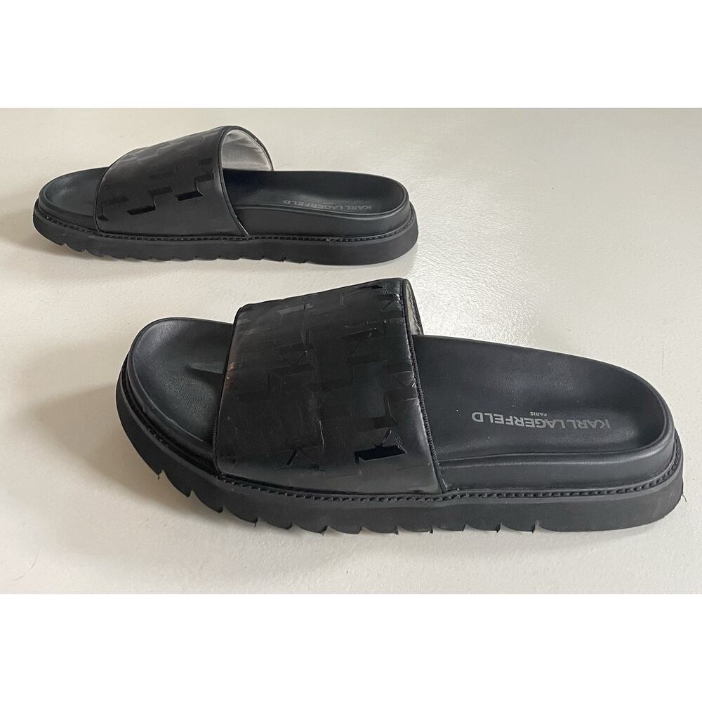 EUC Karl Lagerfeld Men Size 13 M Paris Monogram Slide Open Toe Sandals Black - Picture 6 of 16
